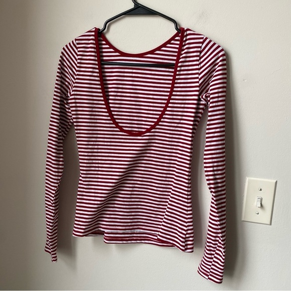 Set of 2: Black and Red Striped basic long sleeve tops stretchy form fitting XS - Picture 3 of 14